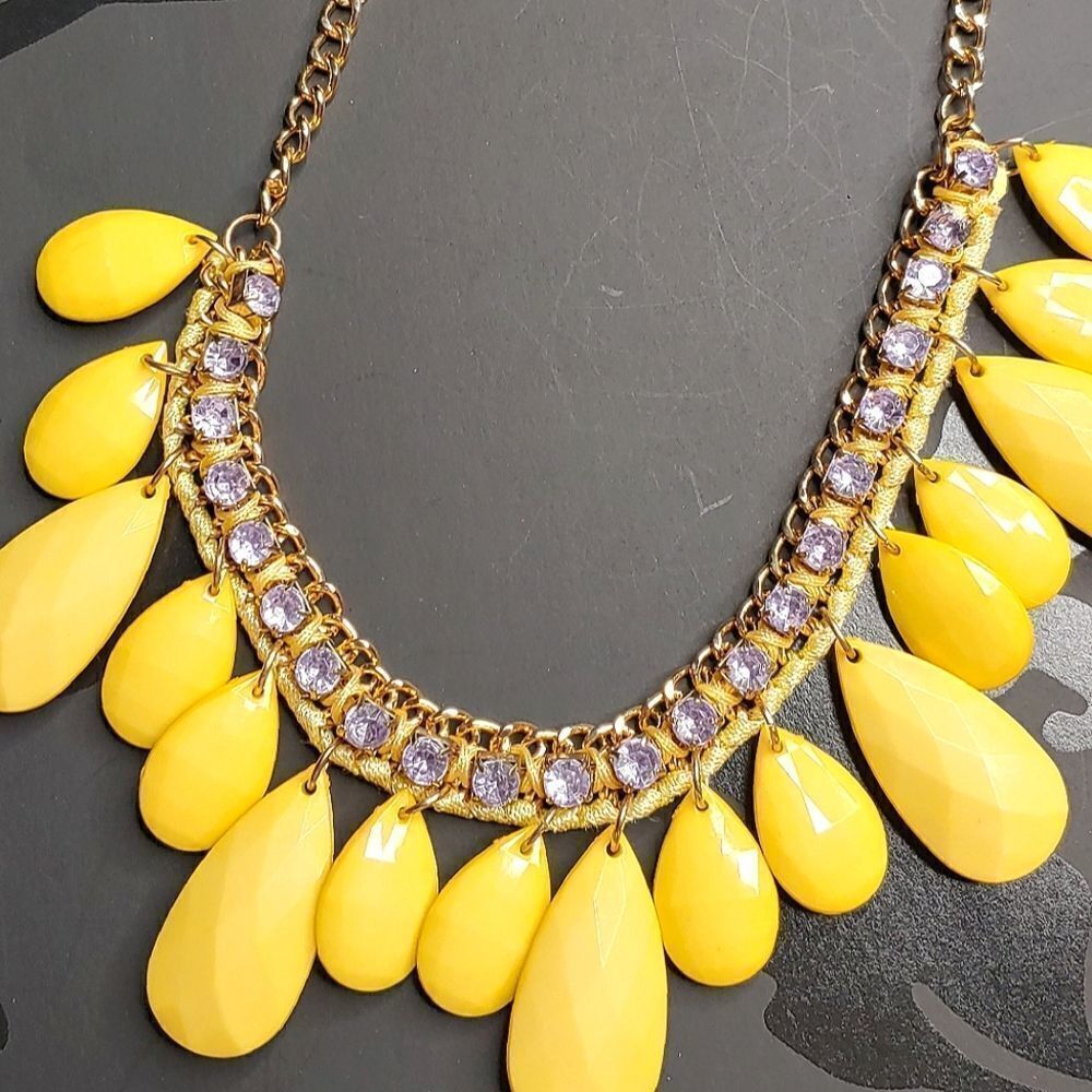 Yellow Drop Rhinestone Chain Necklace